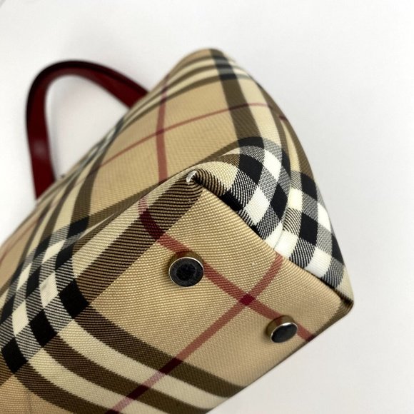 🔥🔥 sale.Burberry T-02-1 Handbag Small Tote Nova Check with Red Leather Straps, - Picture 15 of 17